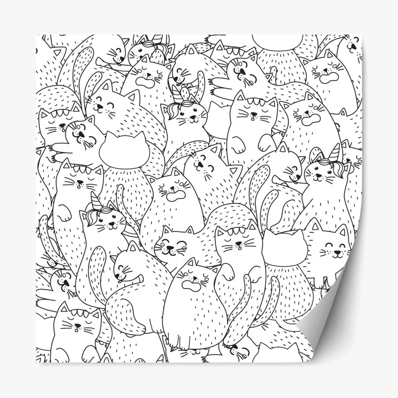 Pegatina reposicionable patrón de gatos kawaii para colorear