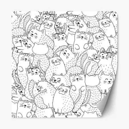 Pegatina reposicionable patrón de gatos kawaii para colorear – Pixers®