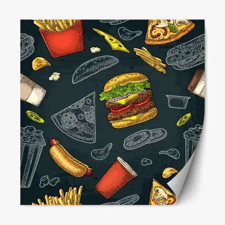 Pegatina reposicionable festín de comida rápida estilo retro – Pixers®