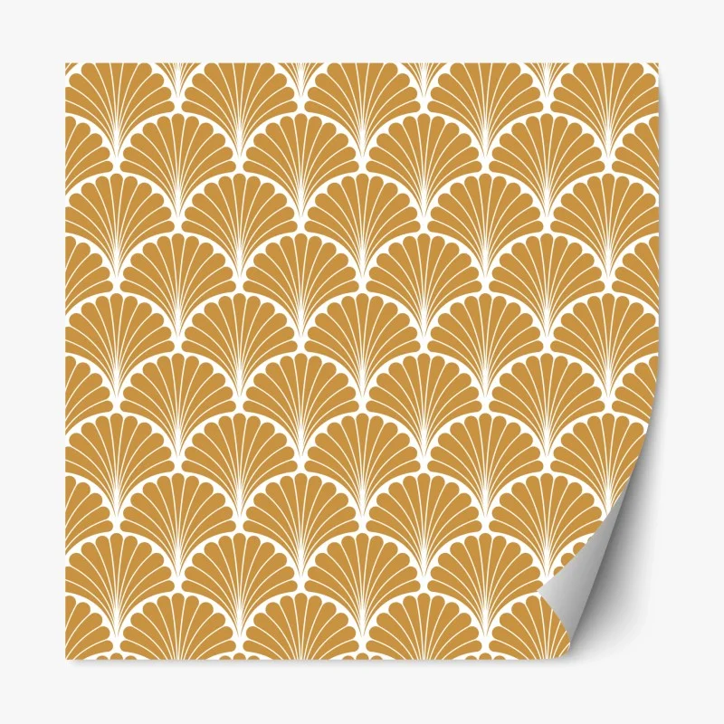 Pegatina reposicionable patrón art déco de conchas doradas