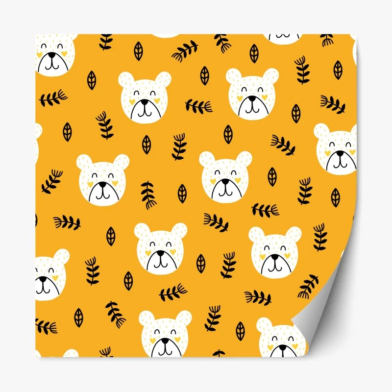 Pegatina reposicionable diseño de osos felices sobre fondo mostaza