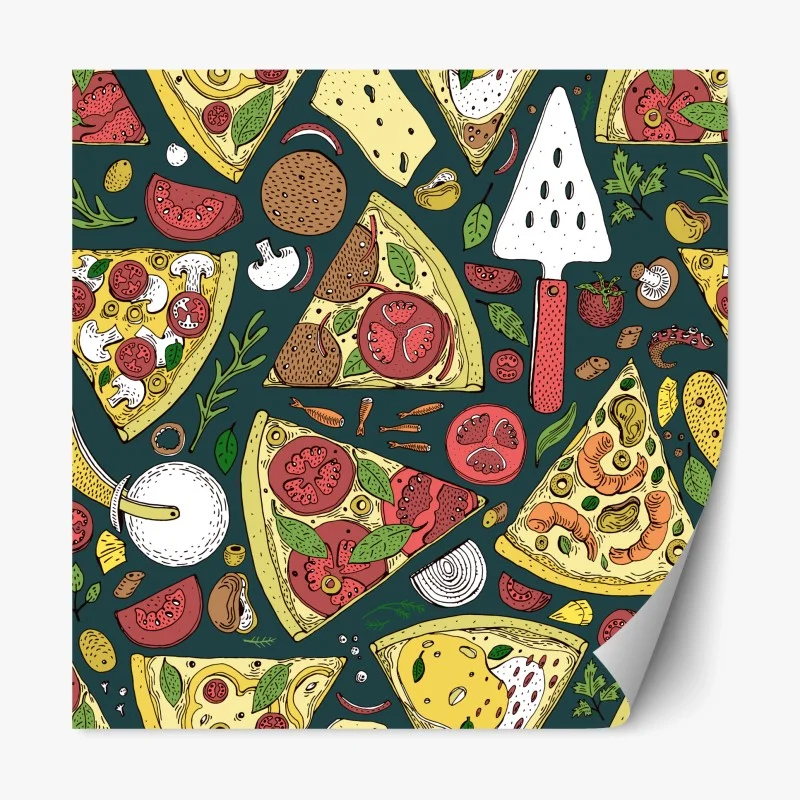 Pegatina reposicionable patrón de pizzas ilustrado en colores vibrantes