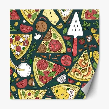 Pegatina reposicionable patrón de pizzas ilustrado en colores vibrantes – Pixers®