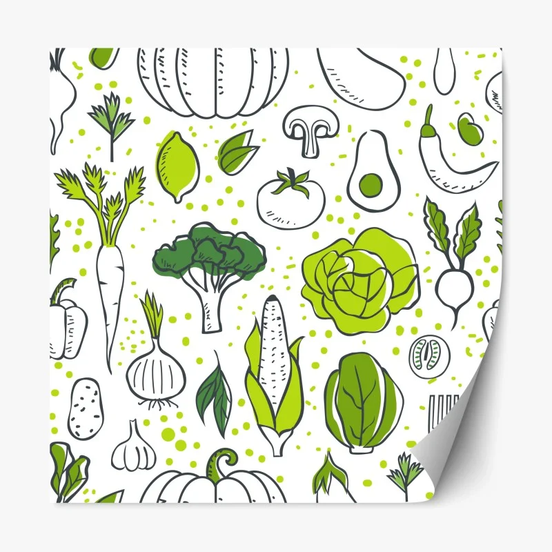 Pegatina reposicionable patrón de verduras ilustradas en tonos verdes
