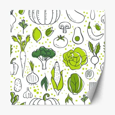 Pegatina reposicionable patrón de verduras ilustradas en tonos verdes – Pixers®