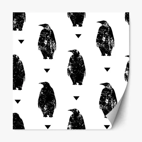 Pegatina reposicionable diseño repetitivo de pingüinos en blanco y negro – Pixers®