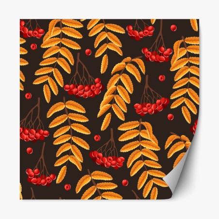 Pegatina reposicionable estampa otoñal de hojas doradas y bayas rojas – Pixers®