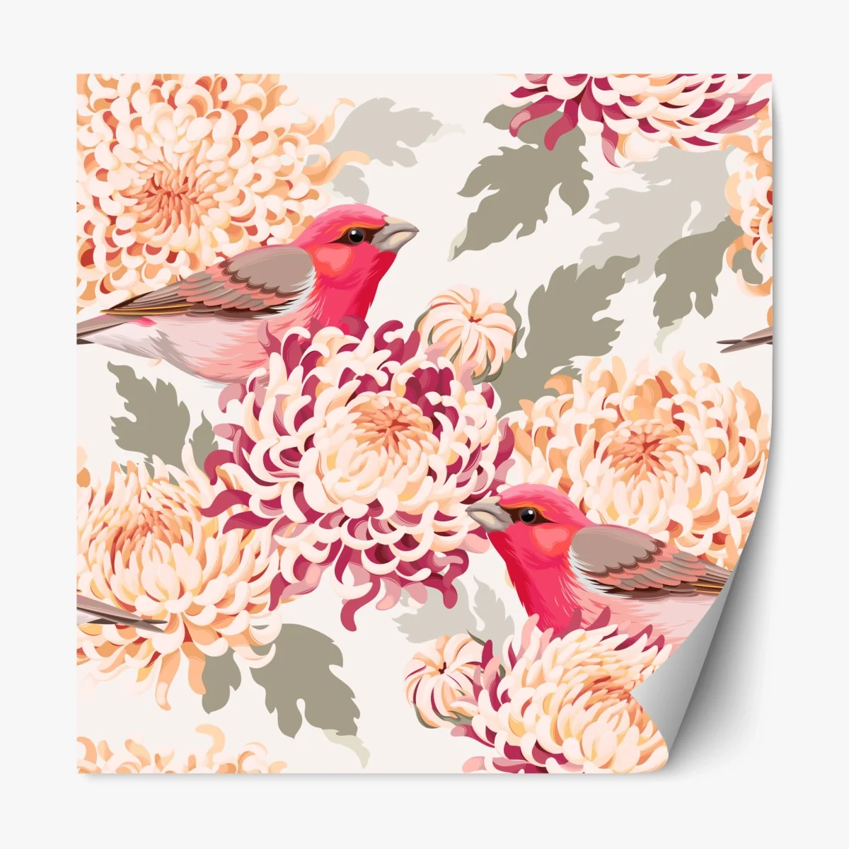 Pegatina reposicionable crisantemos y aves en tonos rosados – Pixers® Pegatina reposicionable crisantemos y aves en tonos rosados – Pixers®