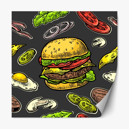 Pegatina reposicionable patrón retro de hamburguesas y ingredientes – Pixers®