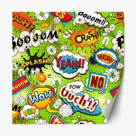 Pegatina reposicionable diseño decorativo de cómic pop art con onomatopeyas vibrantes – Pixers®