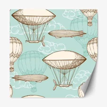 Pegatina reposicionable diseño retro de globos aerostáticos y dirigibles sobre fondo turquesa – Pixers®