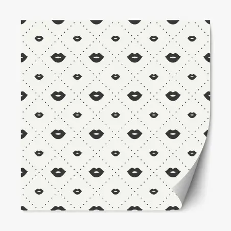 Pegatina reposicionable patrón de labios minimalista en blanco y negro – Pixers®