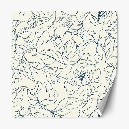 Pegatina reposicionable motivo floral en líneas azul marino sobre fondo crema – Pixers®