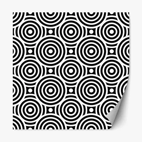 Pegatina reposicionable patrón óptico de círculos concéntricos en blanco y negro – Pixers®