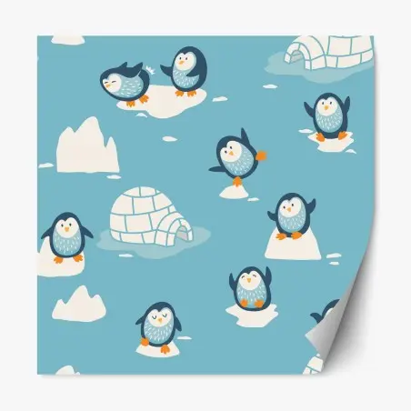 Pegatina reposicionable patrón de pingüinos sobre témpanos para decoración infantil – Pixers®