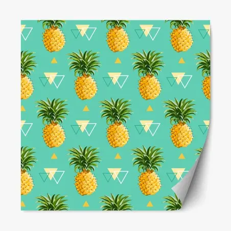 Pegatina reposicionable patrón tropical de piñas sobre fondo turquesa – Pixers®