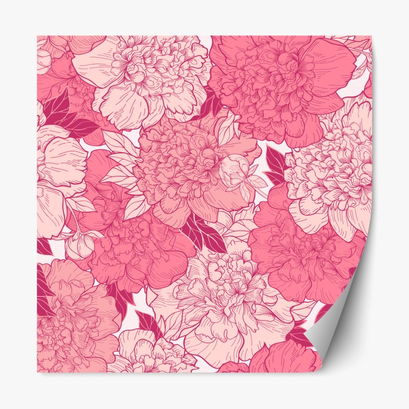 Pegatina reposicionable diseño floral de peonías en tonos rosa
