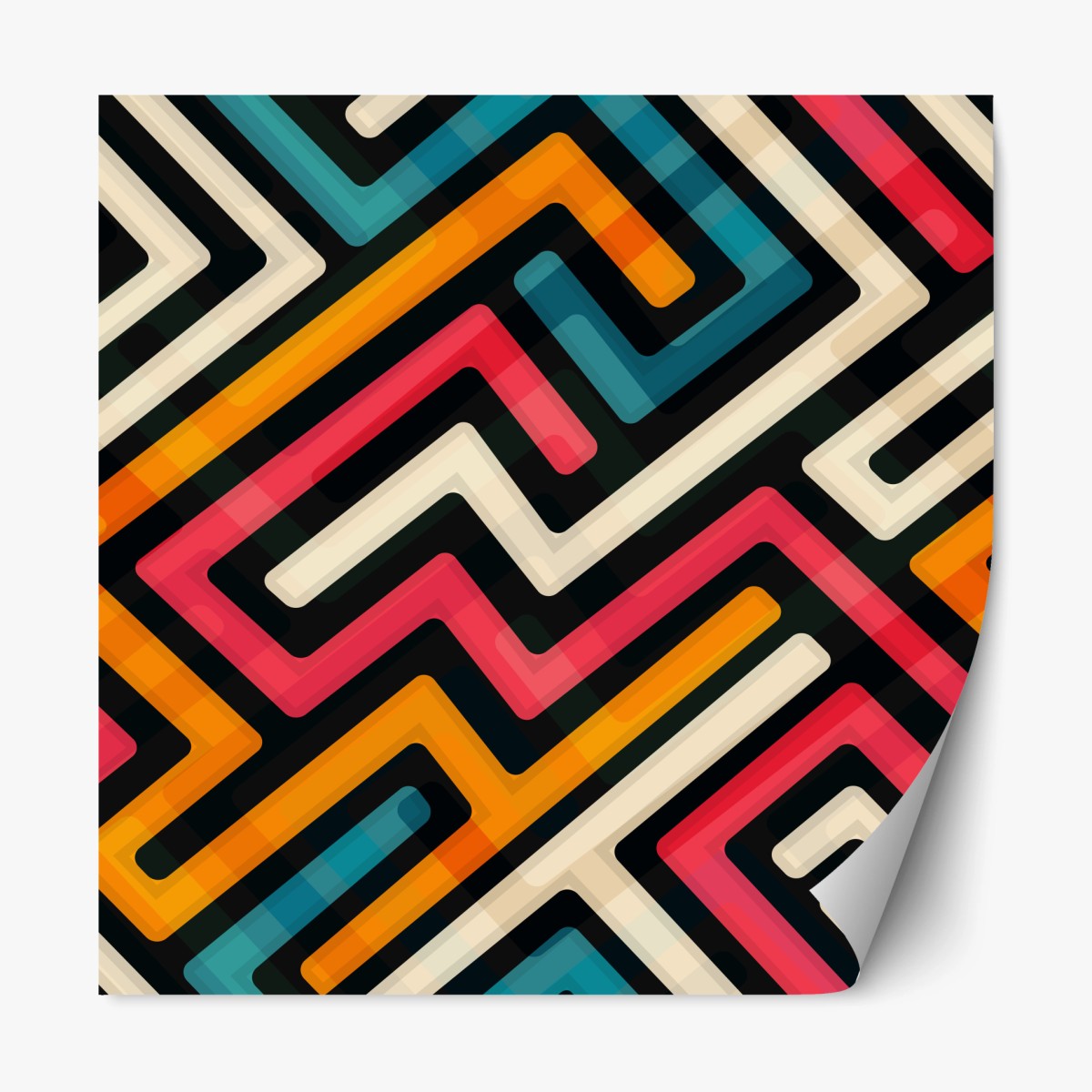 Pegatina reposicionable diseño geométrico retro en colores vibrantes – Pixers®
