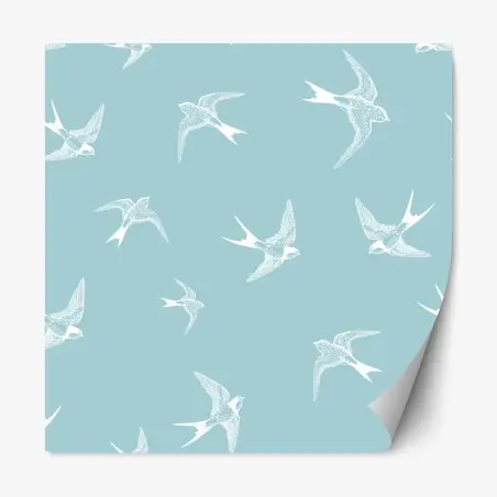 Pegatina reposicionable cielo de golondrinas en azul pastel – Pixers®