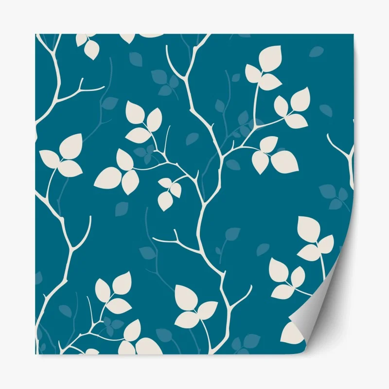 Pegatina reposicionable diseño botánico en azul petróleo y crema