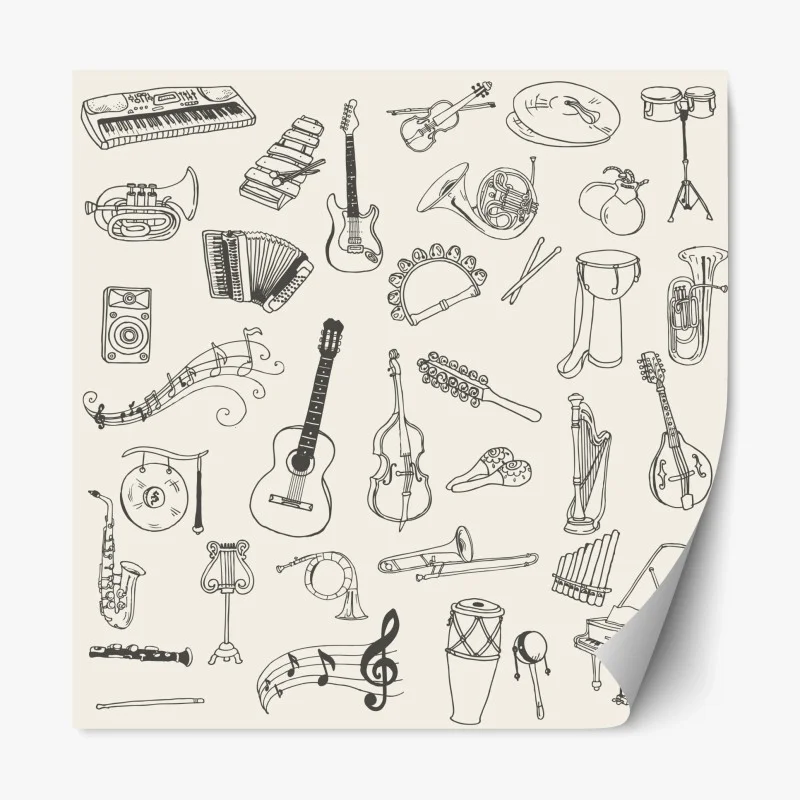 Pegatina reposicionable patrón de instrumentos musicales dibujados a mano