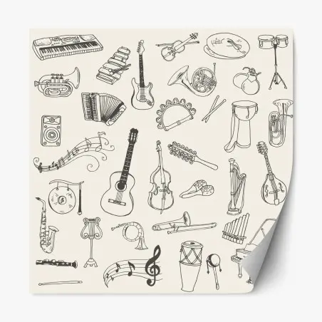 Pegatina reposicionable patrón de instrumentos musicales dibujados a mano – Pixers®