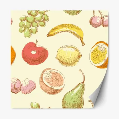 Pegatina reposicionable patrón de frutas dibujadas a mano en tonos pastel – Pixers®
