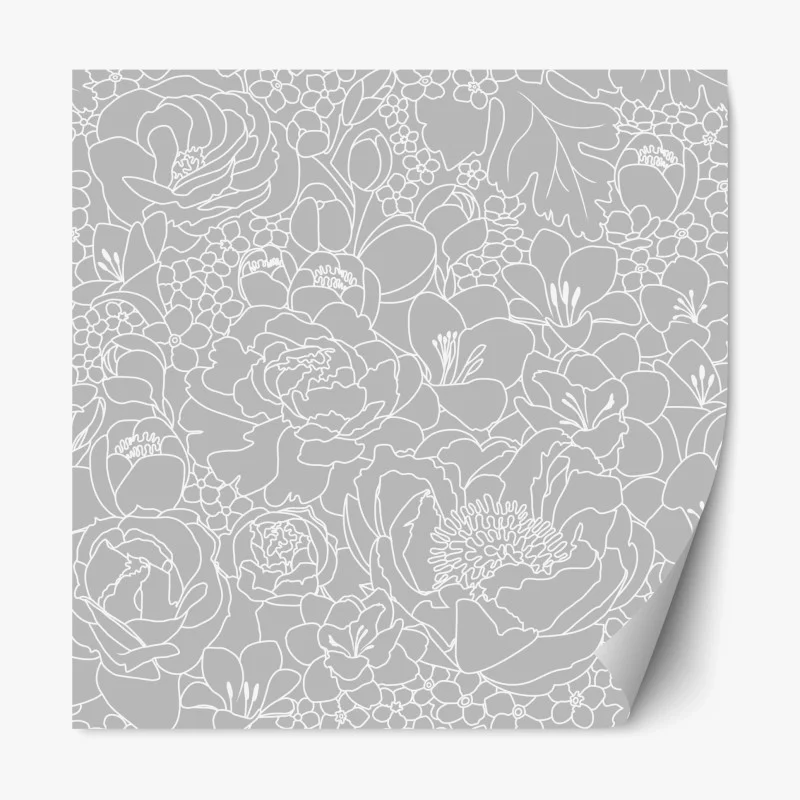 Pegatina reposicionable patrón floral minimalista en tonos grises