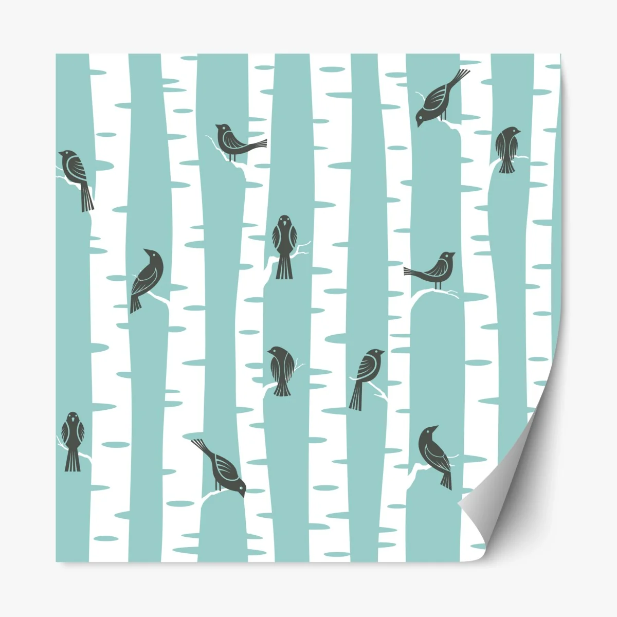 Pegatina reposicionable patrón de abedules y pájaros en menta – Pixers® Pegatina reposicionable patrón de abedules y pájaros en menta – Pixers®