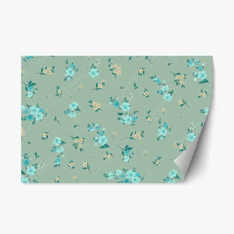 Pegatina reposicionable estampado floral delicado en tonos menta y turquesa