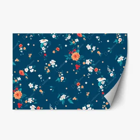 Pegatina reposicionable estampado floral azul con flores naranjas y blancas – Pixers®
