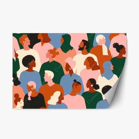 Pegatina reposicionable mural ilustrado de diversidad multicultural – Pixers®