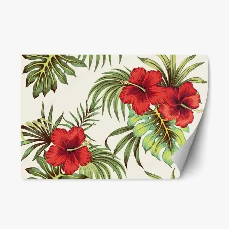 Pegatina reposicionable diseño tropical hibisco y hojas verdes – Pixers®