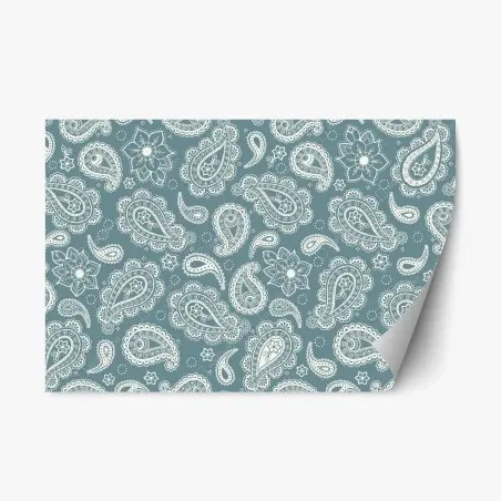 Pegatina reposicionable patrón paisley bohemio en turquesa y blanco – Pixers®