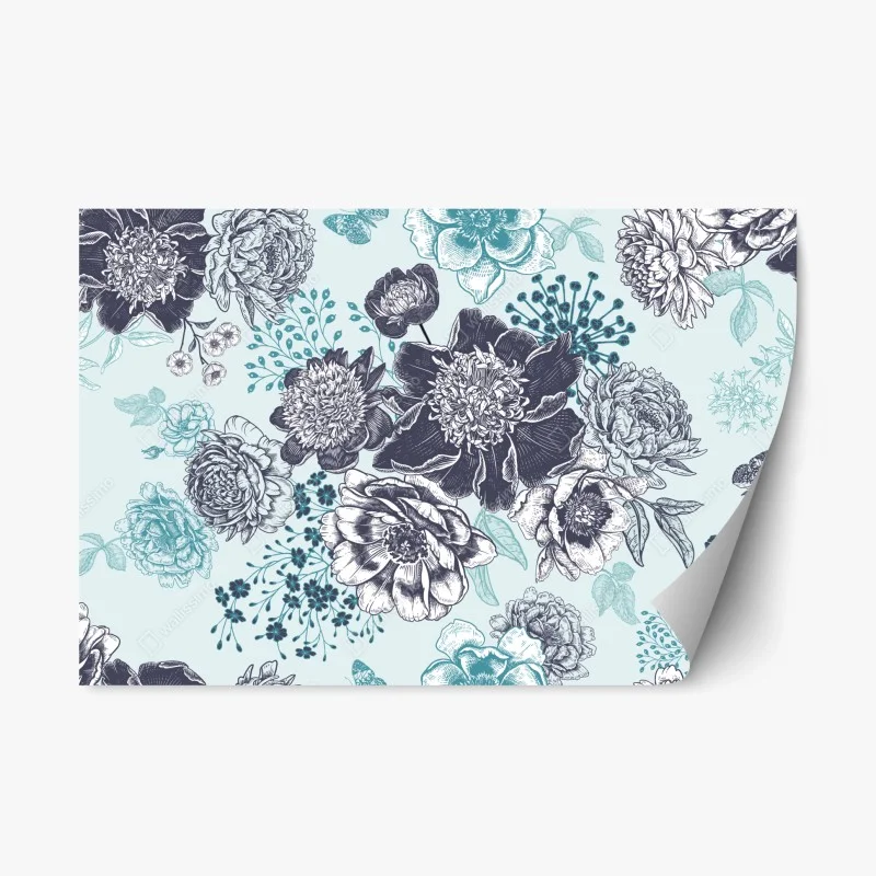 Pegatina reposicionable estampado floral vintage en tonos turquesa