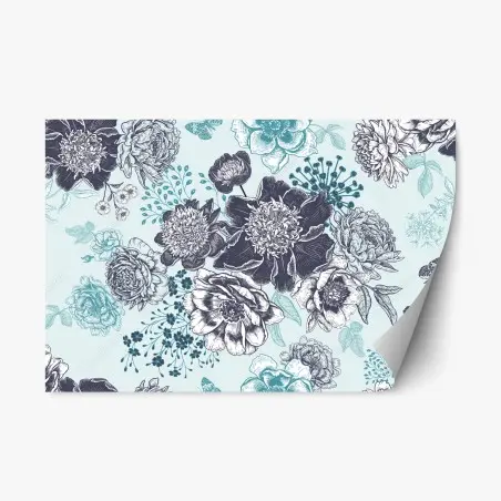 Pegatina reposicionable estampado floral vintage en tonos turquesa – Pixers®