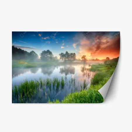 Pegatina reposicionable amanecer de verano en la ribera – Pixers®
