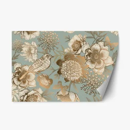 Pegatina reposicionable diseño botánico vintage con pájaro y mariposas – Pixers®