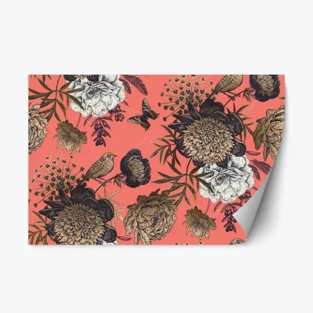 Pegatina reposicionable diseño botánico vintage en tono coral – Pixers®