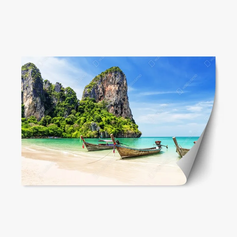 Pegatina reposicionable serena bahía en la playa de Railay, Krabi, Tailandia