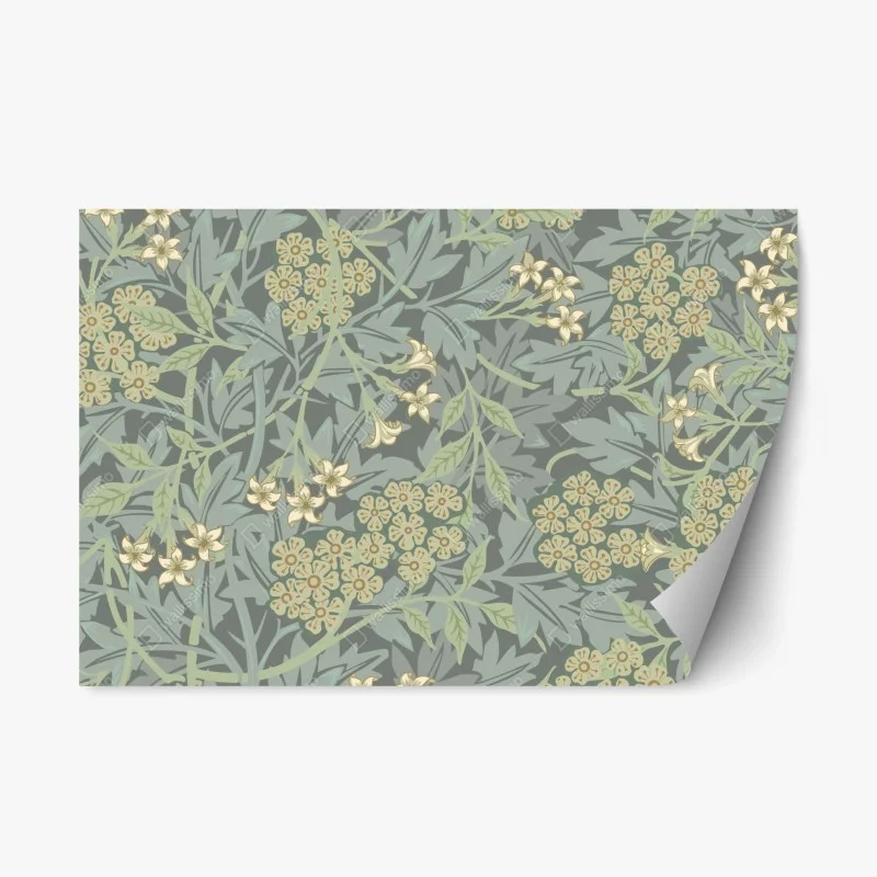 Pegatina reposicionable estampado botánico vintage en tonos verdes y grises
