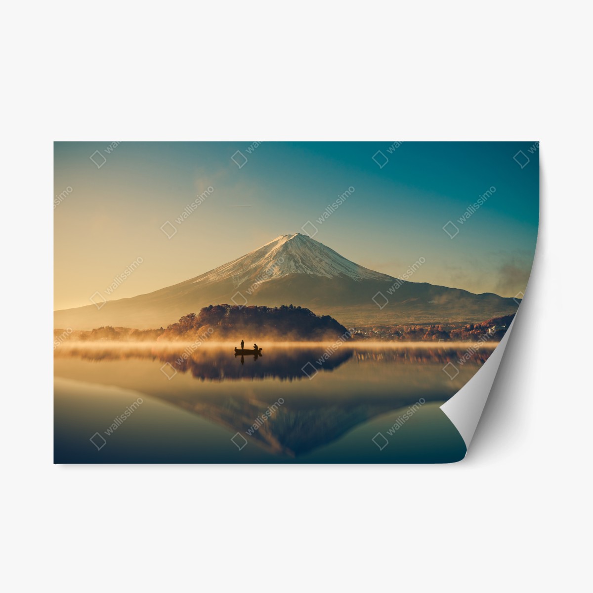 Pegatina reposicionable amanecer vintage en Lago Kawaguchiko con Monte Fuji – Pixers®