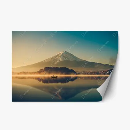 Pegatina reposicionable amanecer vintage en Lago Kawaguchiko con Monte Fuji – Pixers®
