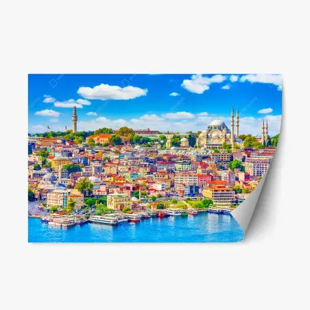 Pegatina reposicionable panorama colorido de Estambul en el Bósforo – Pixers®