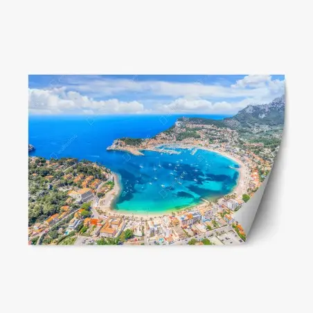 Pegatina reposicionable panorámica de la bahía de Port de Sóller, Mallorca – Pixers®
