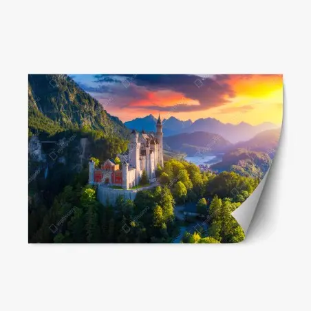 Pegatina reposicionable castillo de Neuschwanstein al atardecer – Pixers®