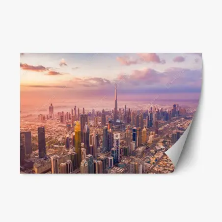 Pegatina reposicionable amanecer sobre Dubai: panorámica con Burj Khalifa – Pixers®