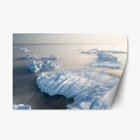 Pegatina reposicionable amanecer sobre icebergs en el Ártico – Pixers®