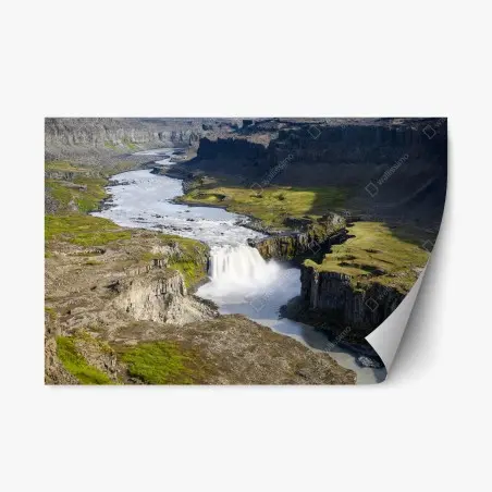 Pegatina reposicionable cascada majestuosa en el cañón de Islandia – Pixers®
