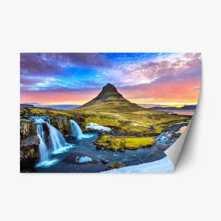 Pegatina reposicionable amanecer en Kirkjufell, paisaje islandés – Pixers®
